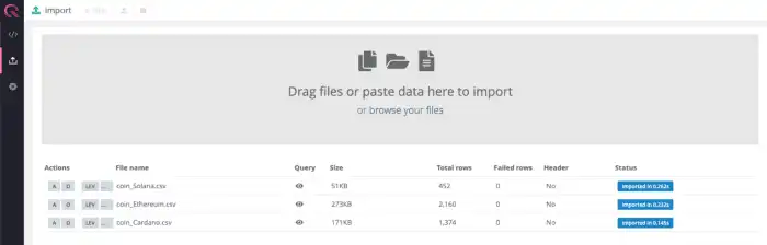 QuestDB import view